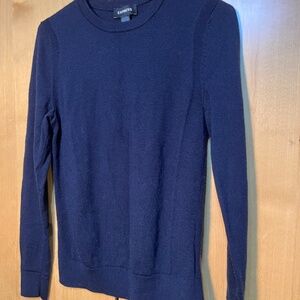 Dark Navy Long Sleeve V-Neck Sweater Size S by Alfani 100% Merino Wool